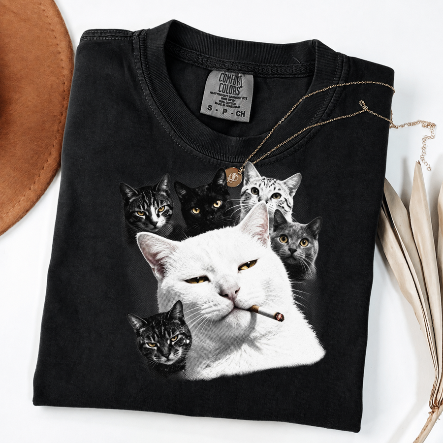 Cool Cat Graphic Tee | Smoking Cat Art | Funny Cat Shirt