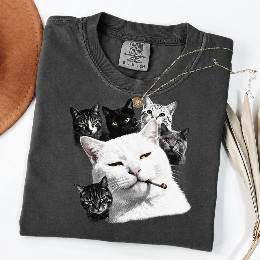 Cool Cat Graphic Tee | Smoking Cat Art | Funny Cat Shirt