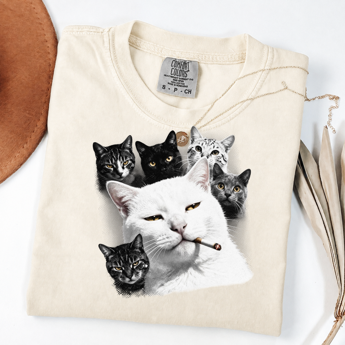 Cool Cat Graphic Tee | Smoking Cat Art | Funny Cat Shirt