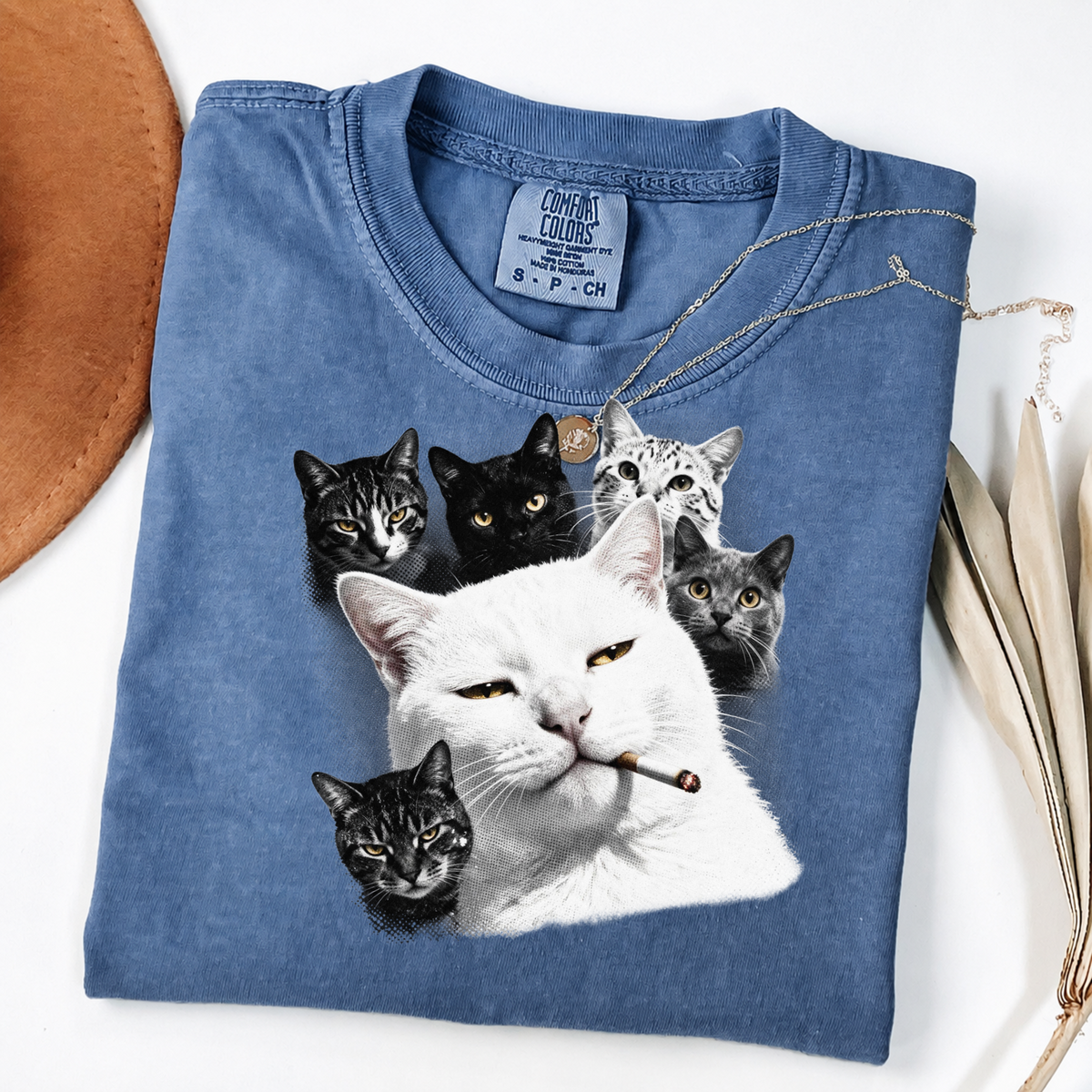 Cool Cat Graphic Tee | Smoking Cat Art | Funny Cat Shirt