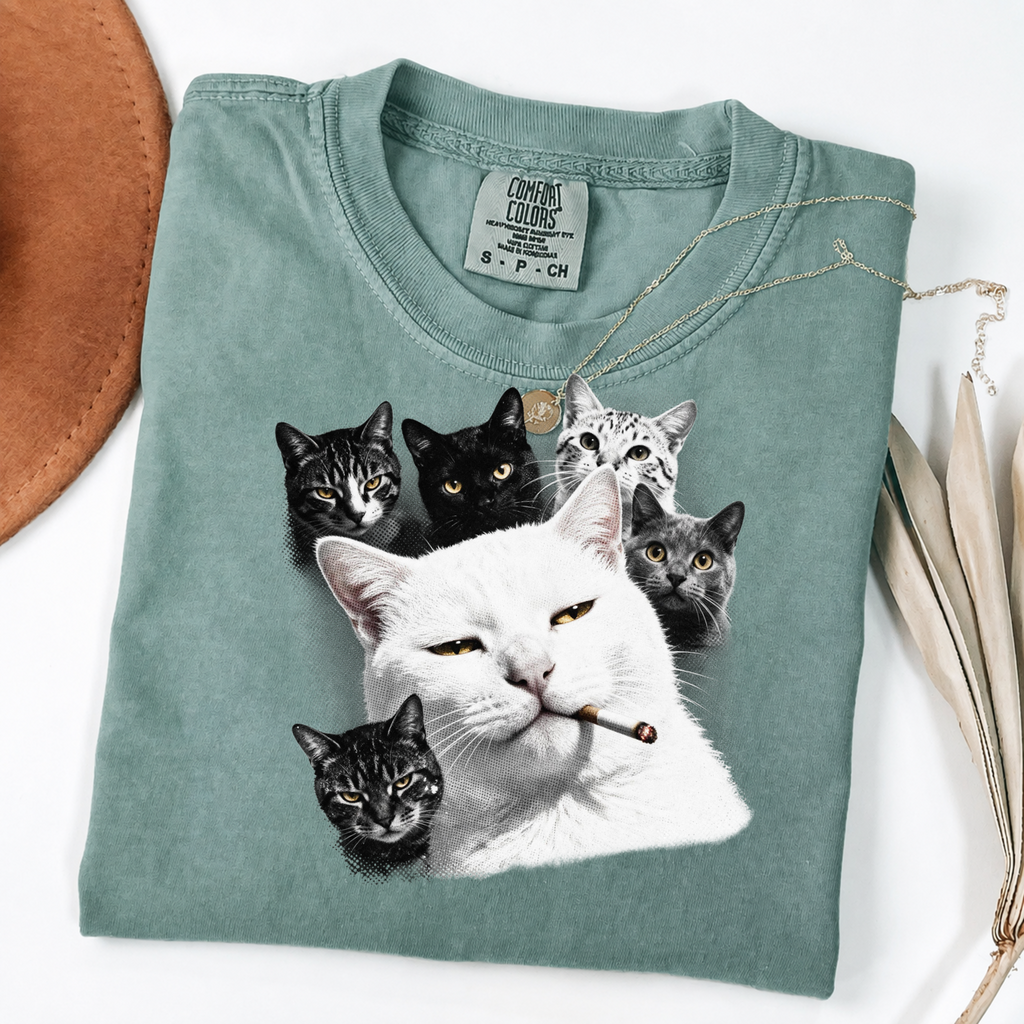Cool Cat Graphic Tee | Smoking Cat Art | Funny Cat Shirt