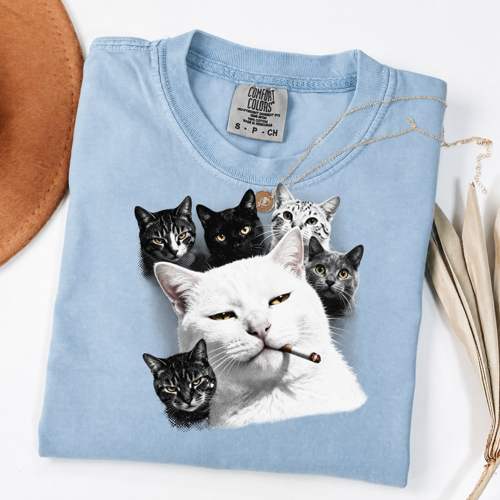 Cool Cat Graphic Tee | Smoking Cat Art | Funny Cat Shirt