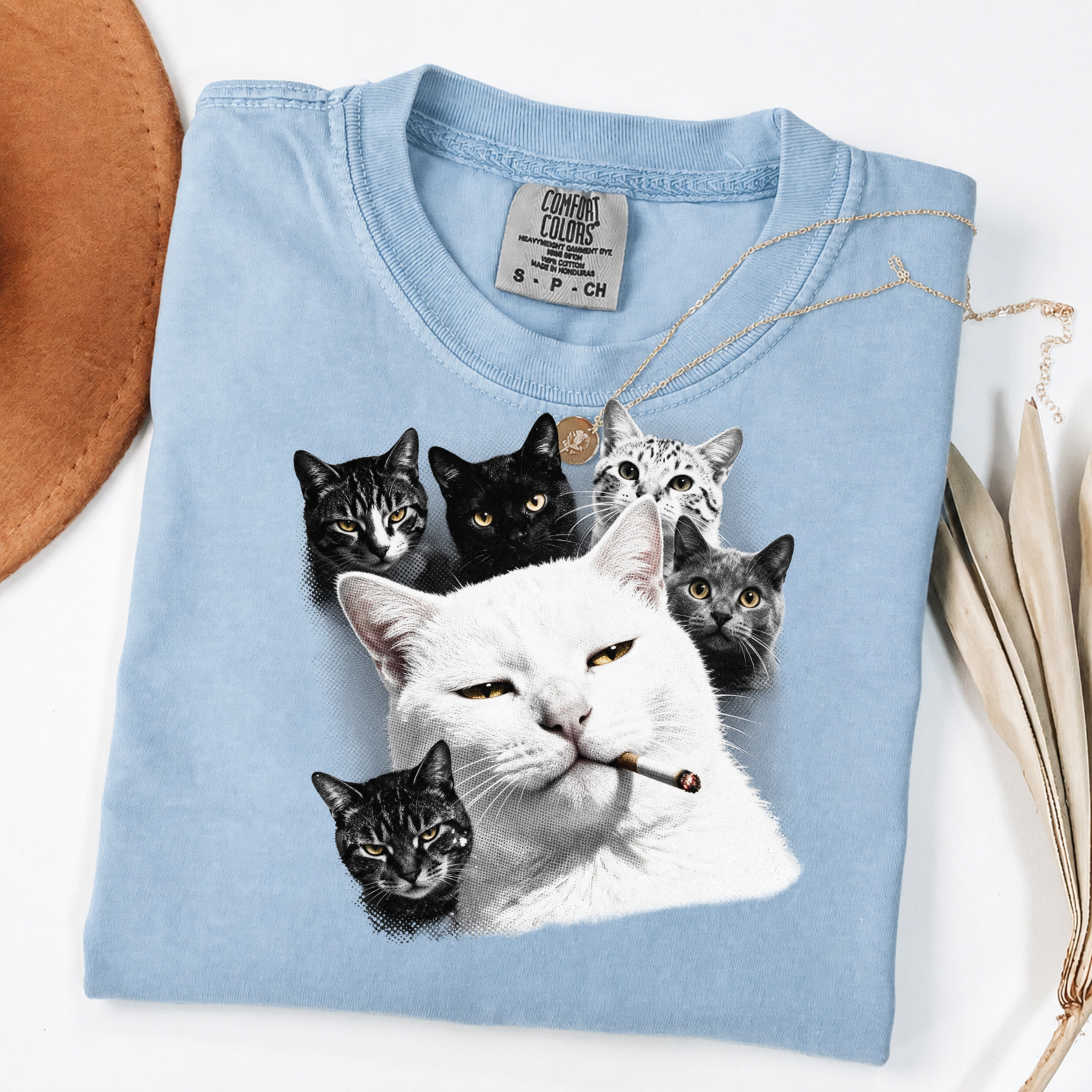 Cool Cat Graphic Tee | Smoking Cat Art | Funny Cat Shirt
