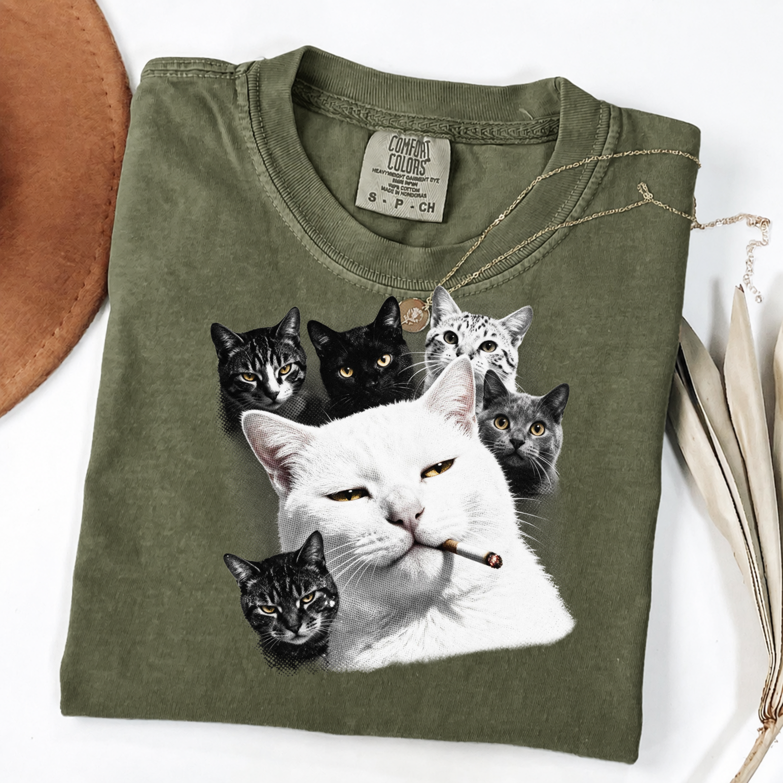 Cool Cat Graphic Tee | Smoking Cat Art | Funny Cat Shirt