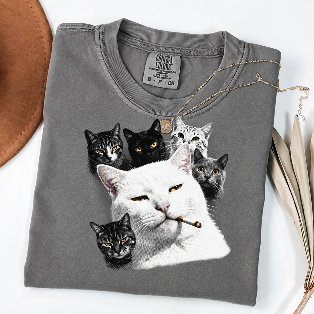 Cool Cat Graphic Tee | Smoking Cat Art | Funny Cat Shirt