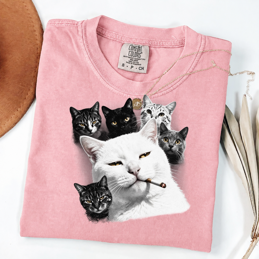 Cool Cat Graphic Tee | Smoking Cat Art | Funny Cat Shirt