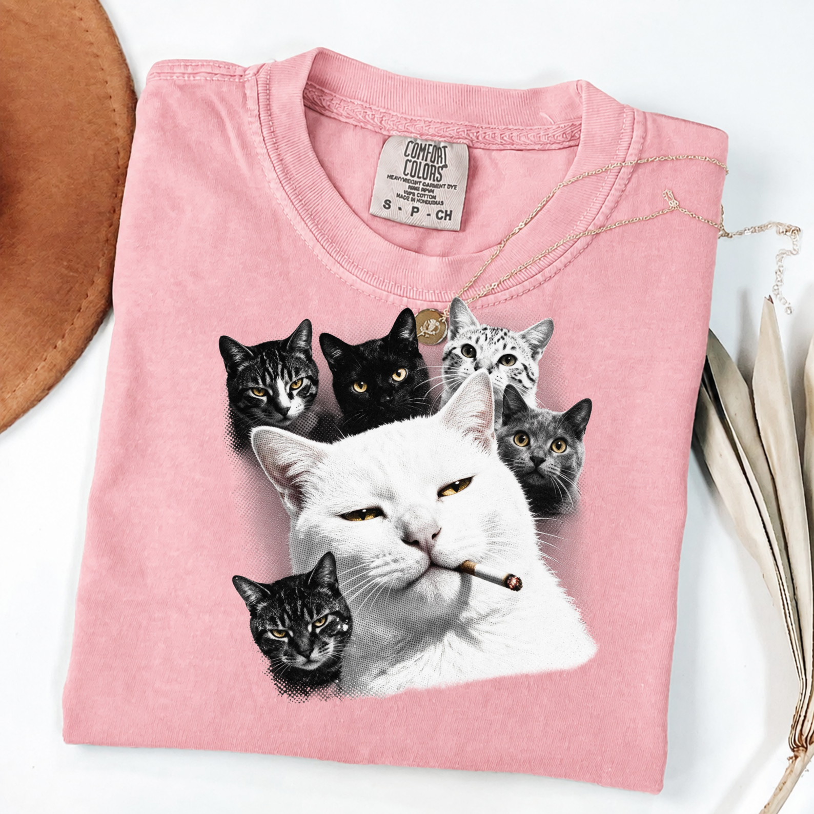 Cool Cat Graphic Tee | Smoking Cat Art | Funny Cat Shirt