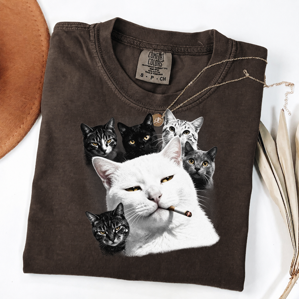 Cool Cat Graphic Tee | Smoking Cat Art | Funny Cat Shirt
