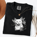 Halftone Cat Graphic Tee - Smoking Cat Art